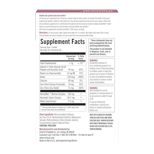 Viviscal Hair Growth Supplements for Women, Thicker Fuller Hair Support for Thinning Hair and Hair Loss, with Biotin and Marine Collagen, Drug-Free, 180 Tablets, 90-Day Supply