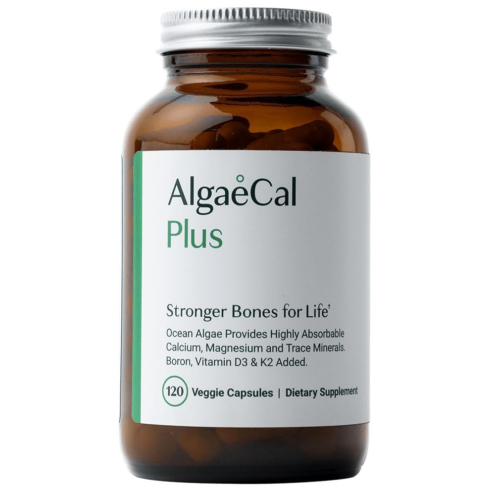AlgaeCal®  Plus Organic Red Algae Calcium – Complete Bone Density Support with Vitamin K2 MK7, Vitamin D3, Magnesium & Essential Trace Minerals – 120 Vegetarian Capsules