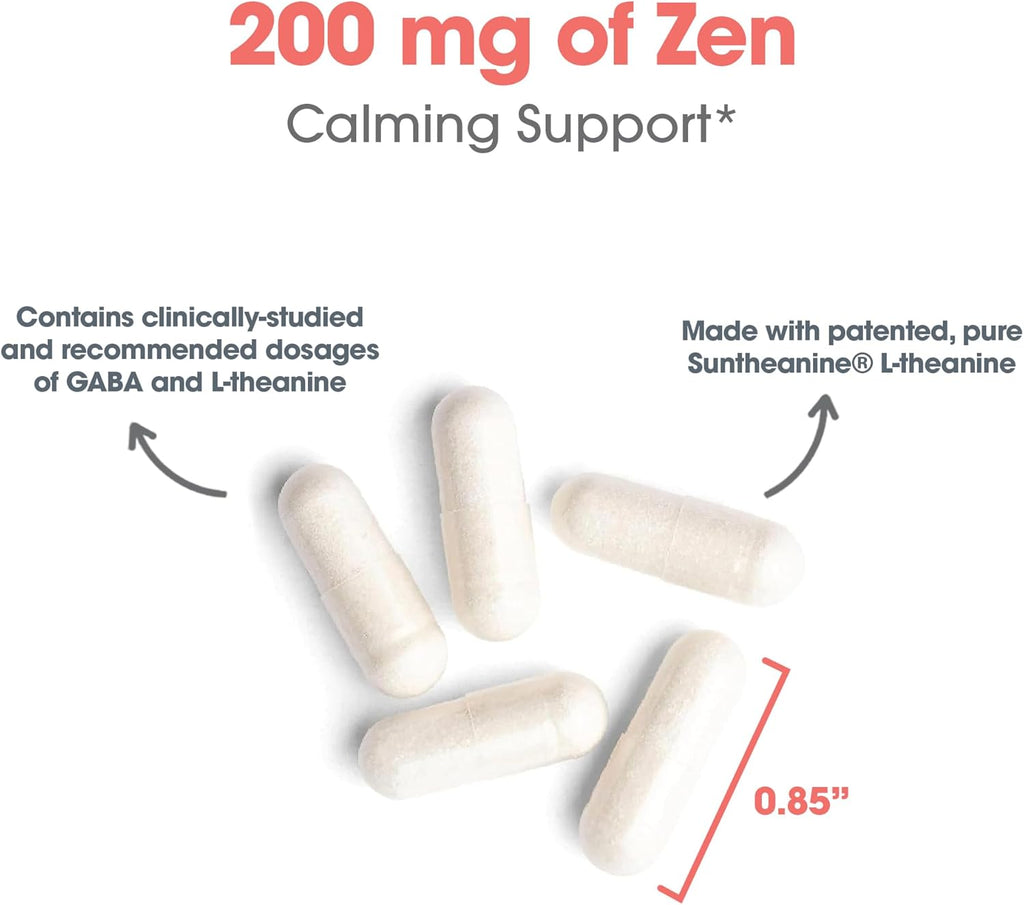 Allergy Research Group 200 mg of Zen - GABA L-Theanine Supplement, Natural Calm, Sleep & Relax Support for Women & Men, Take Day or Night for Relaxation & Calm Energy - 120 Vegetarian Capsules