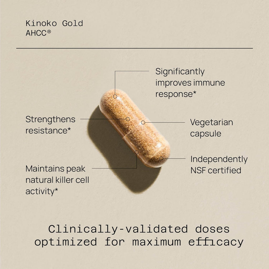 Quality of Life Premium Kinoko Gold AHCC Supplement, 500 mg per Capsule, Supports Immune Health, Liver Function, Maintains Natural Killer Cell Activity & Enhances Cytokine Production, 60 Veg Capsules