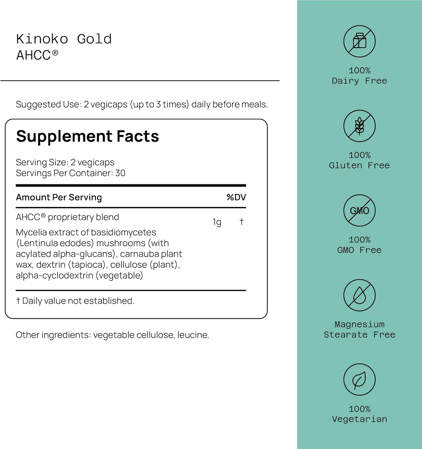 Quality of Life Premium Kinoko Gold AHCC Supplement, 500 mg per Capsule, Supports Immune Health, Liver Function, Maintains Natural Killer Cell Activity & Enhances Cytokine Production, 60 Veg Capsules