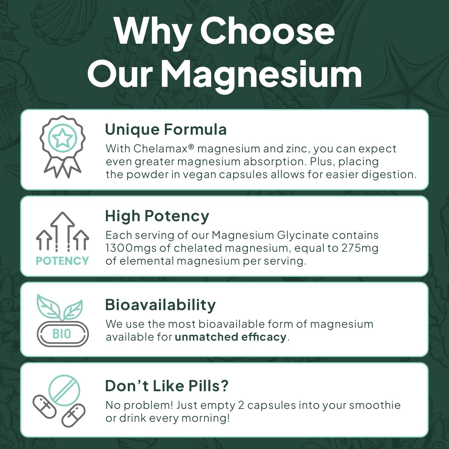 Organics Ocean Pure Magnesium Glycinate with Zinc - Maximum Strength Chelated Magnesium Supplement for Women and Men for Muscle Cramps and Sleep Support - 90 Capsule