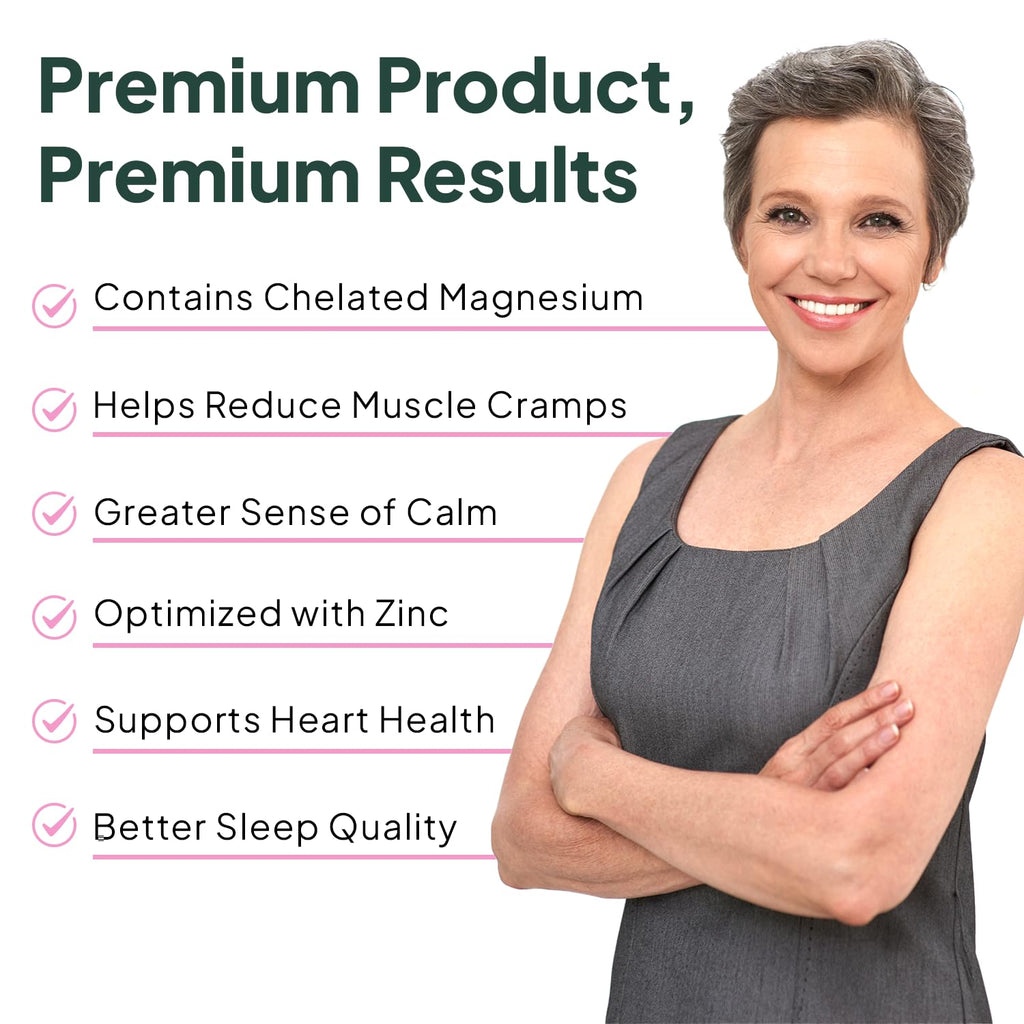 Organics Ocean Pure Magnesium Glycinate with Zinc - Maximum Strength Chelated Magnesium Supplement for Women and Men for Muscle Cramps and Sleep Support - 90 Capsule