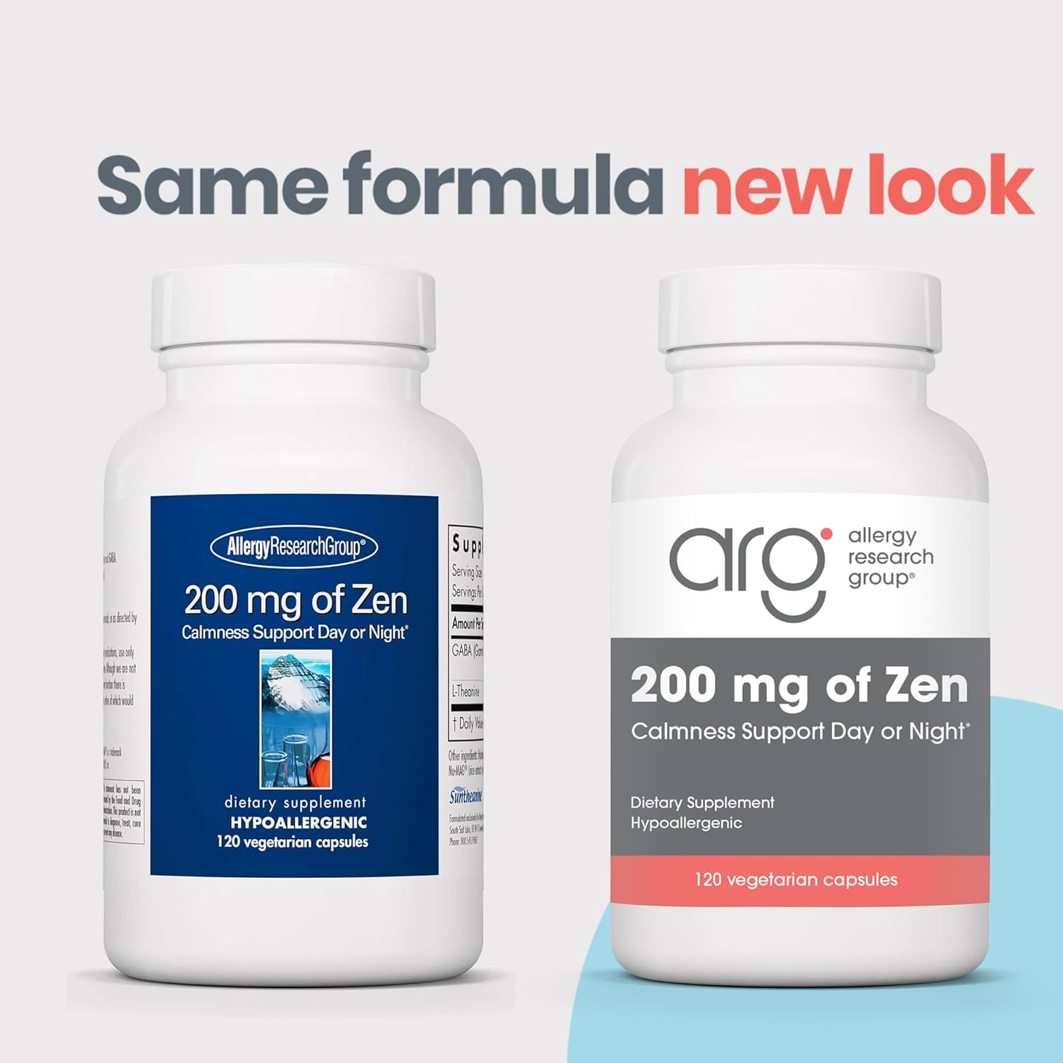 Allergy Research Group 200 mg of Zen - GABA L-Theanine Supplement, Natural Calm, Sleep & Relax Support for Women & Men, Take Day or Night for Relaxation & Calm Energy - 120 Vegetarian Capsules