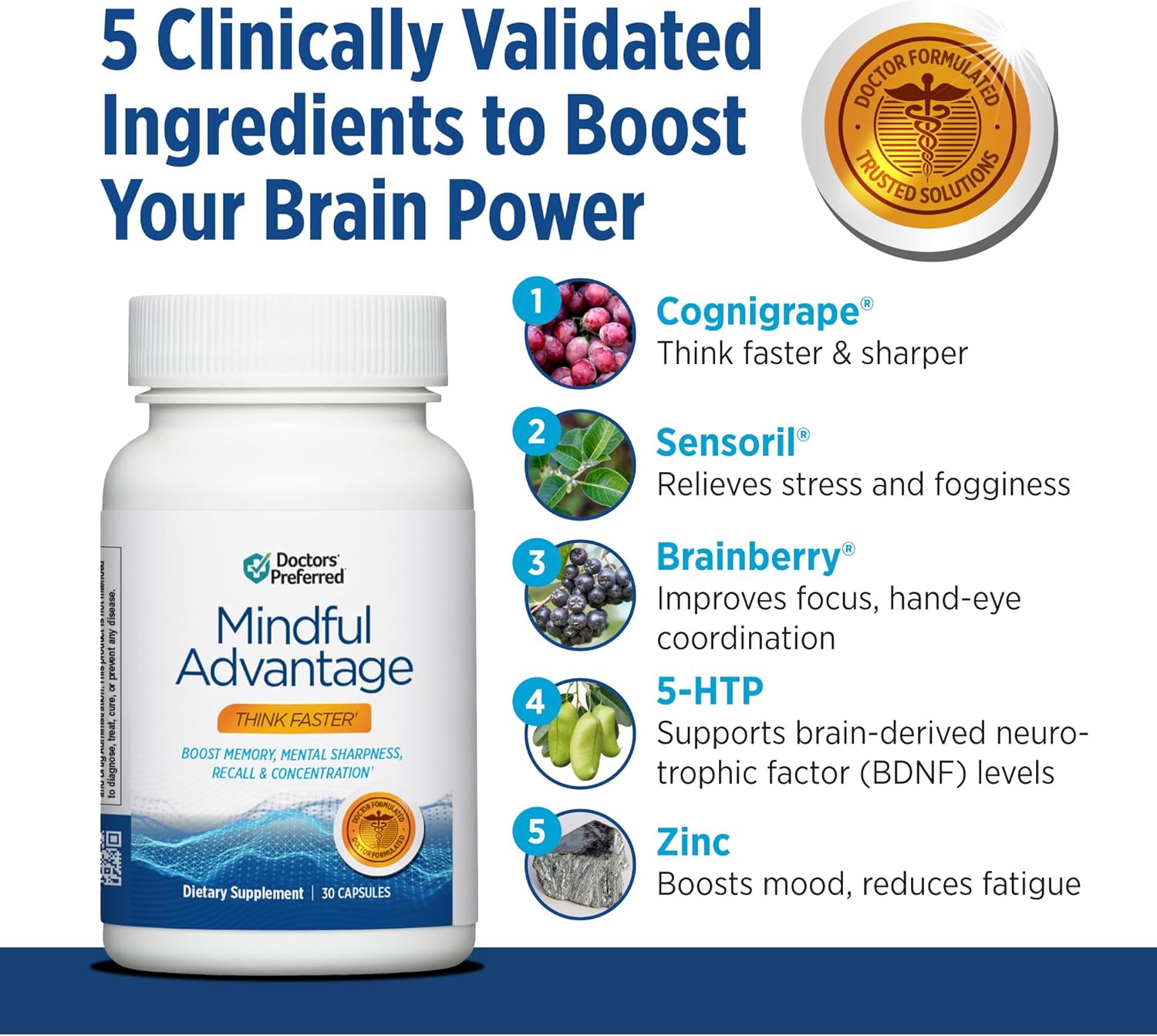 Mindful Advantage Brain Supplements for Memory and Focus 30 Capsules