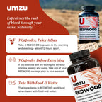 UMZU Redwood Max Nitric Oxide Booster, Blood Flow & Circulation Support for Men & Women, Energy, Stamina & Recovery – Heart & Varicose Vein Supplement – 2 Capsules Daily – 60 Count