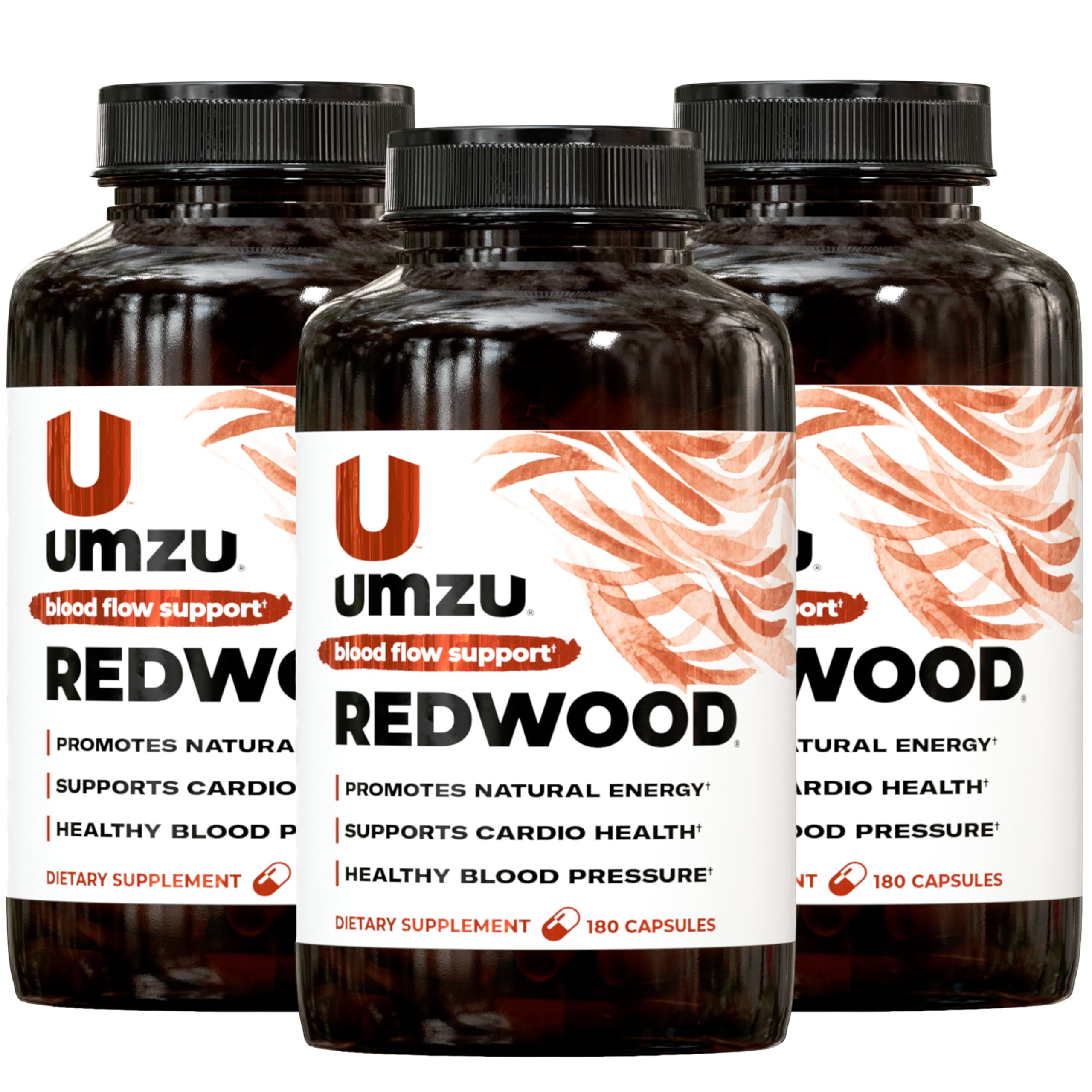 UMZU Redwood Max Nitric Oxide Booster, Blood Flow & Circulation Support for Men & Women, Energy, Stamina & Recovery – Heart & Varicose Vein Supplement – 2 Capsules Daily – 60 Count