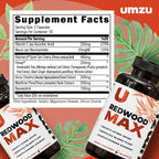 UMZU Redwood Max Nitric Oxide Booster, Blood Flow & Circulation Support for Men & Women, Energy, Stamina & Recovery – Heart & Varicose Vein Supplement – 2 Capsules Daily – 60 Count